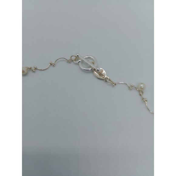 Vintage Signed Carolee Faux Pearl Silver Tone Link 16" Chain Necklace - Picture 6 of 6